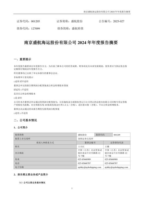 盛航股份：2024年年度报告摘要.PDF