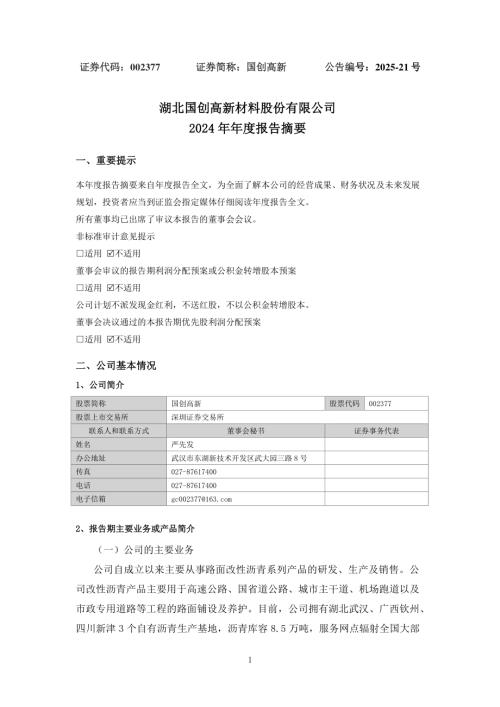 国创高新：2024年年度报告摘要.PDF