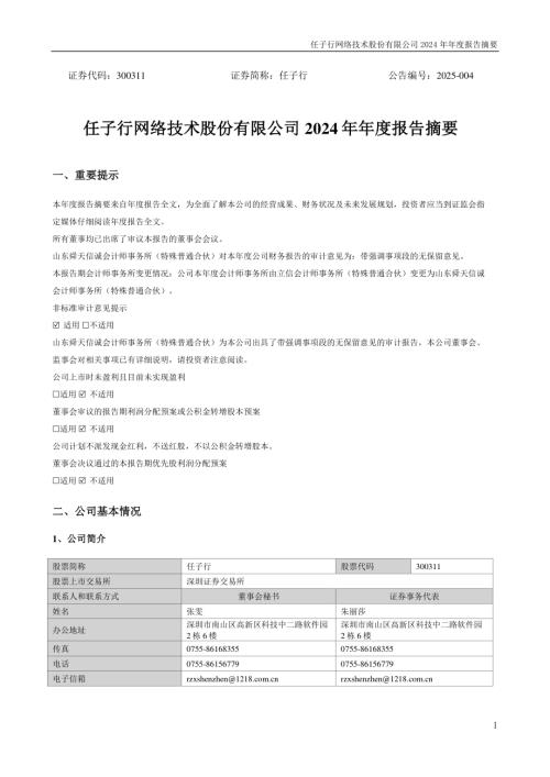 任子行：2024年年度报告摘要.PDF
