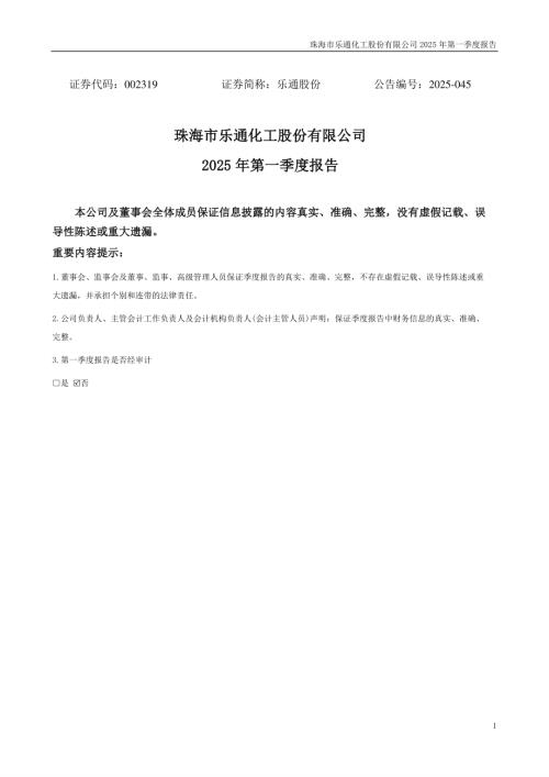 乐通股份：2025年一季度报告.PDF