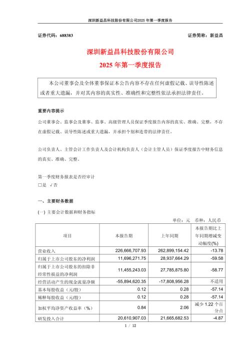 新益昌：深圳新益昌科技股份有限公司2025年第一季度报告.pdf