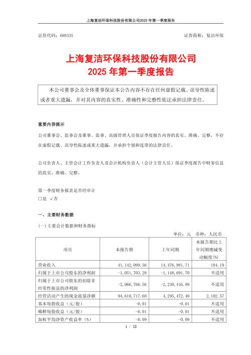 复洁环保：2025年第一季度报告.pdf