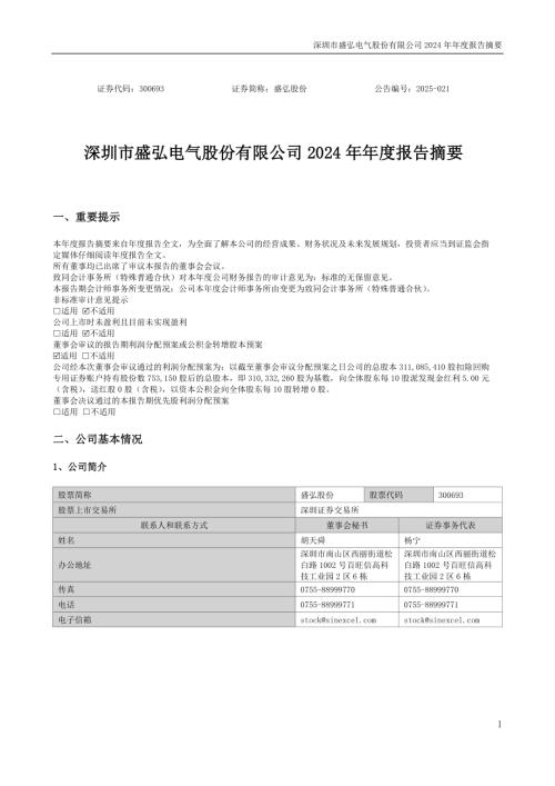 盛弘股份：2024年年度报告摘要.PDF