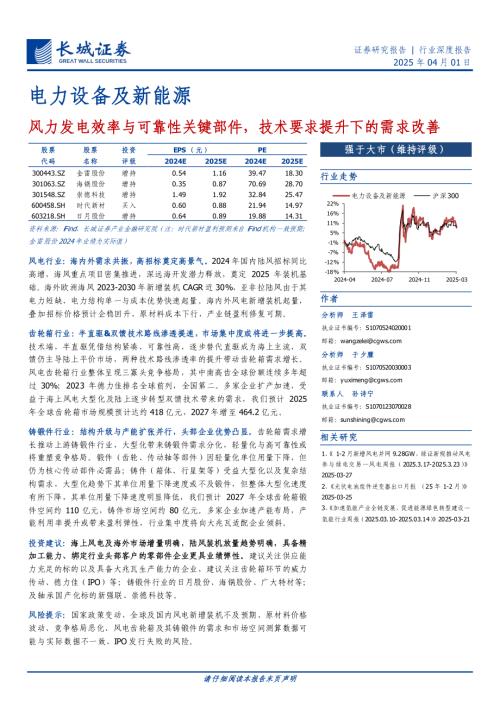 电力设备及新能源行业：风力发电效率与可靠性关键部件技术要求提升下的需求改善-250401（34页）.pdf