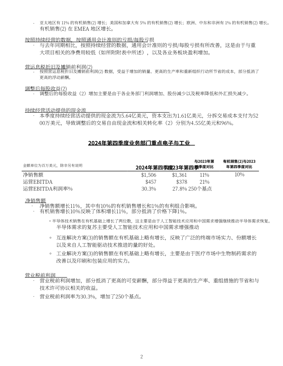 杜邦公司DuPont（DD）2024年第四季度及全年业绩报告「NYSE」（英文版）（16页）.pdf_第2页