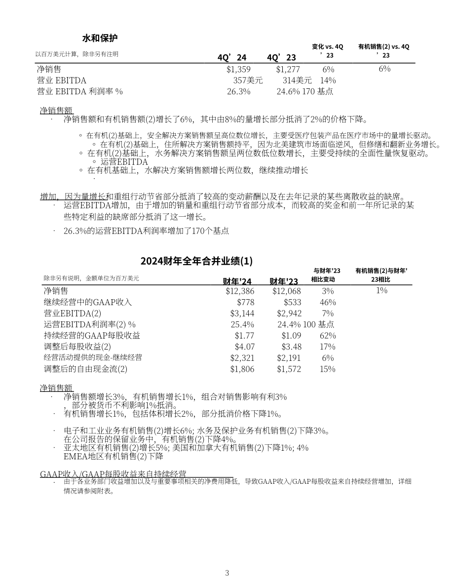 杜邦公司DuPont（DD）2024年第四季度及全年业绩报告「NYSE」（英文版）（16页）.pdf_第3页