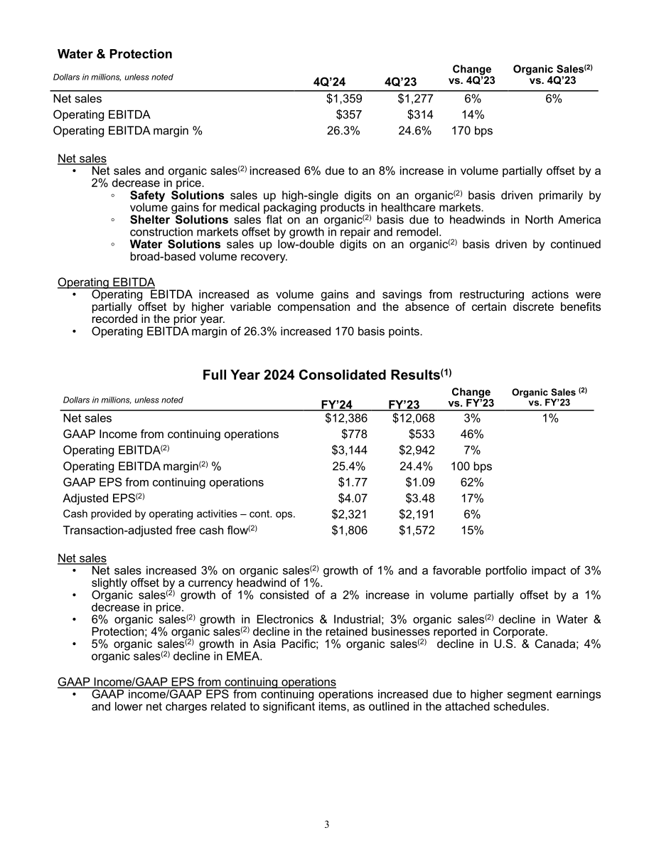 杜邦公司DuPont（DD）2024年第四季度及全年业绩报告「NYSE」（英文版）（16页）.pdf_第3页