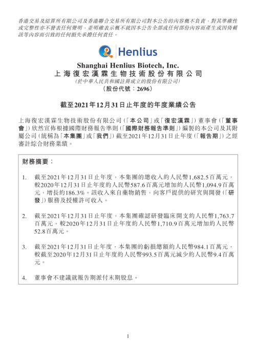 復宏漢霖：截至2021年12月31日止年度的年度業績公告.pdf