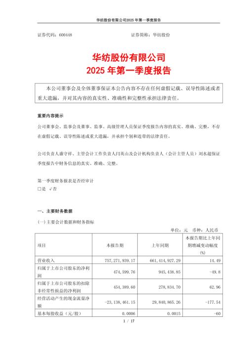 华纺股份：2025年第一季度报告.pdf