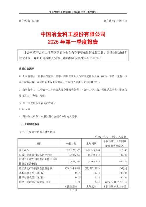 中国中冶：中国中冶2025年第一季度报告.pdf