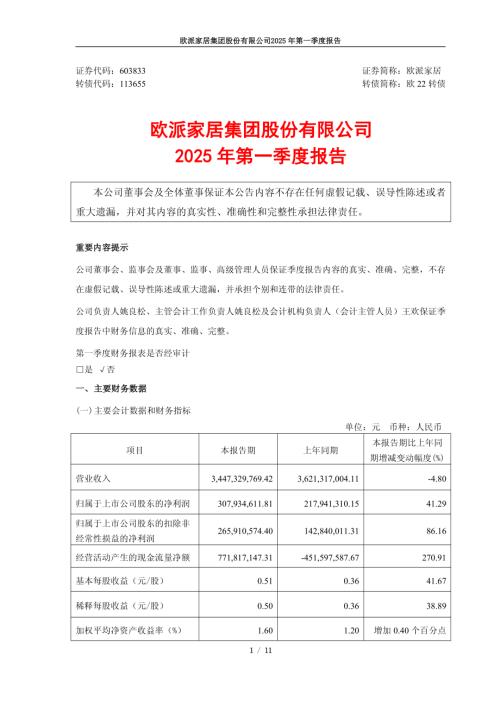 欧派家居：欧派家居2025年第一季度报告.PDF