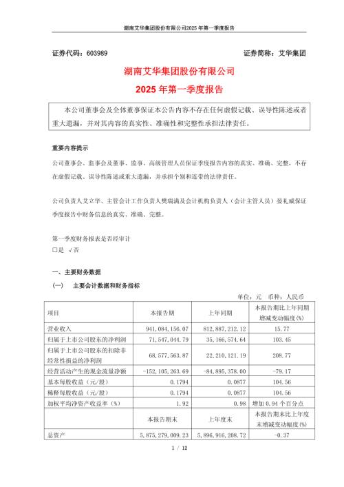 艾华集团：湖南艾华集团股份有限公司2025年第一季度报告.pdf