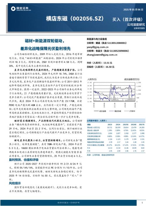 横店东磁-公司研究报告-磁材+新能源双轮驱动差异化战略保障光伏盈利领先-250506（22页）.pdf