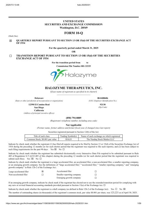 HALOZYME THERAPEUTICS, INC. (HALO) 2025年第一季度财报(10-Q)「NASDAQ」.pdf