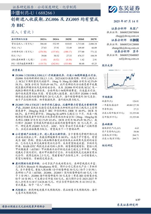 泽璟制药-公司研究报告-创新进入收获期ZG006及ZG005均有望成为BIC-250714（37页）.pdf