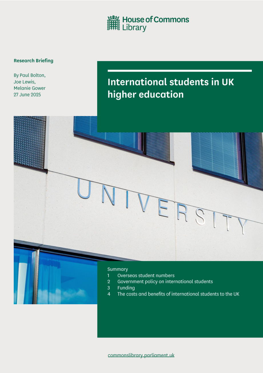 英国下议院图书馆：2025英国高等教育中的国际学生研究报告（英文版）（51页）.pdf_第1页