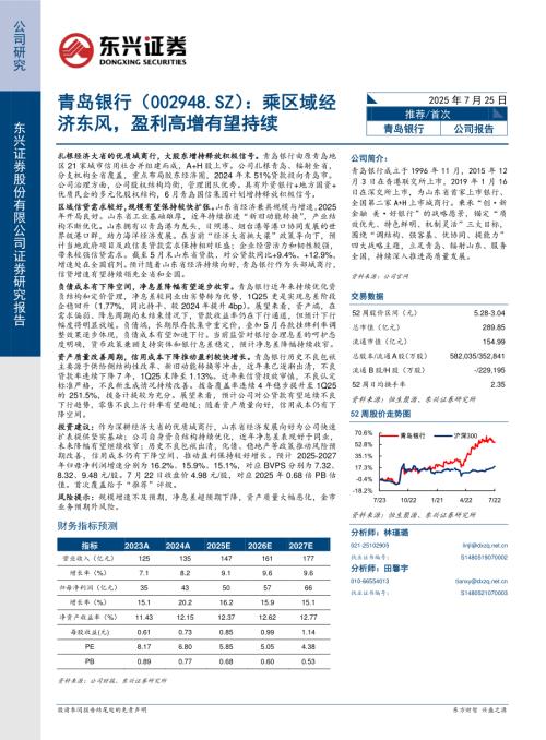 青岛银行（002948）-A股公司研究报告：乘区域经济东风盈利高增有望持续-250727（33页）.pdf