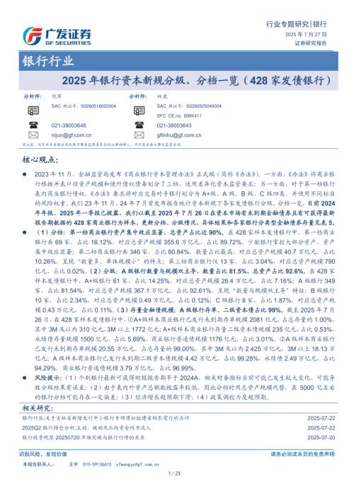 银行业：2025年银行资本新规分级、分档一览（428家发债银行）-250727（23页）.pdf