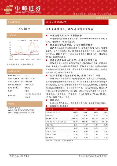 【中邮证券】申通快递（002468）-业务量高速增长，2024年业绩显著改善-250115（4页）.pdf