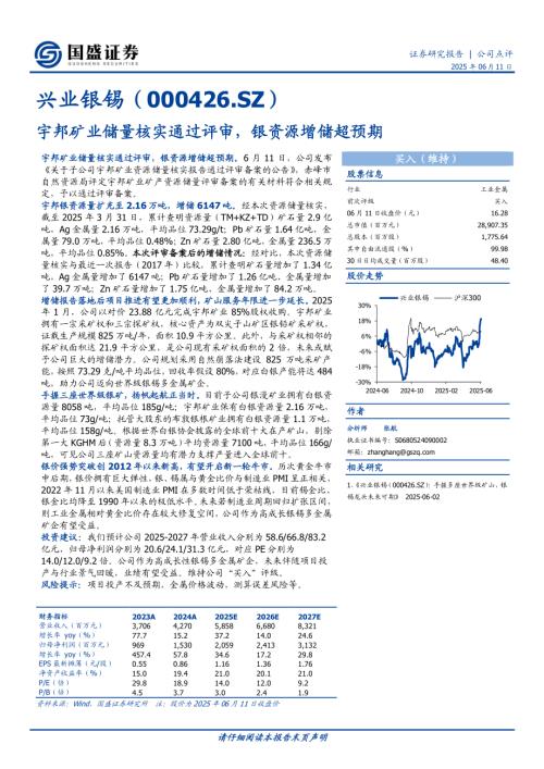 【国盛证券】兴业银锡（000426）-宇邦矿业储量核实通过评审，银资源增储超预期-250611（3页）.pdf