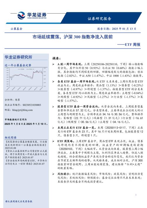 【华龙证券】ETF周报：市场延续震荡，沪深300指数净流入居前-250113（15页）.pdf