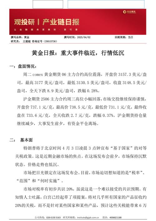 【国金期货】黄金日报：重大事件临近，行情低沉-250402（3页）.pdf