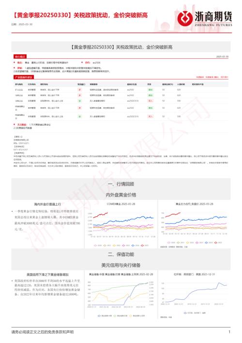 【浙商期货】【黄金季报】关税政策扰动，金价突破新高-250330（4页）.pdf
