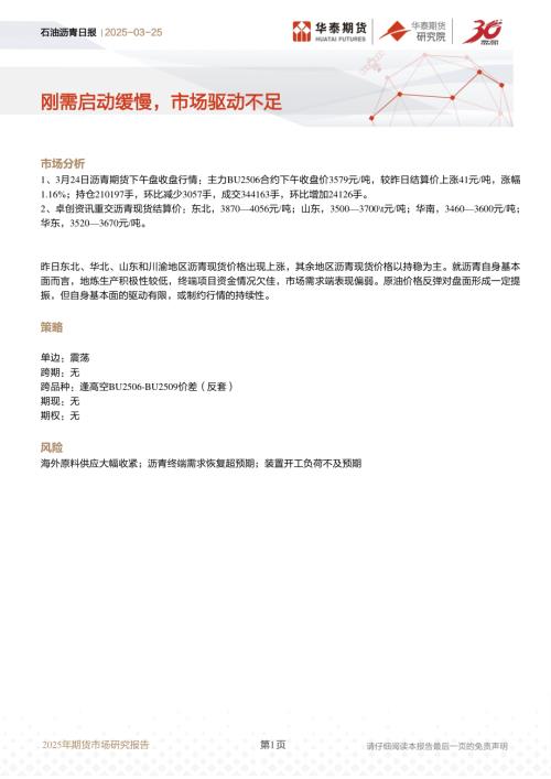 【华泰期货】石油沥青日报：刚需启动缓慢，市场驱动不足-250325（8页）.pdf