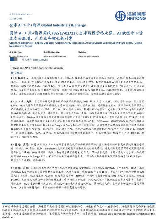 【海通国际】国际AI工业+能源周报：全球能源价格走强，AI数据中心资本支出激增，开启业务增长新引擎-250220（45页）.pdf