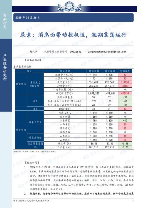 【国泰期货】尿素：消息面带动投机性，短期震荡运行-250626（3页）.pdf