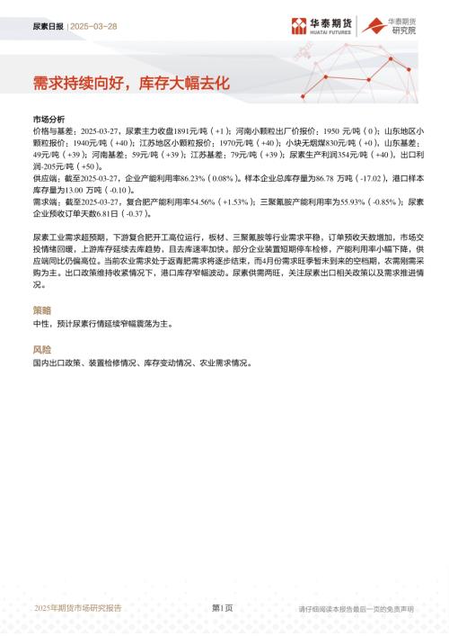 【华泰期货】尿素日报：需求持续向好，库存大幅去化-250328（10页）.pdf