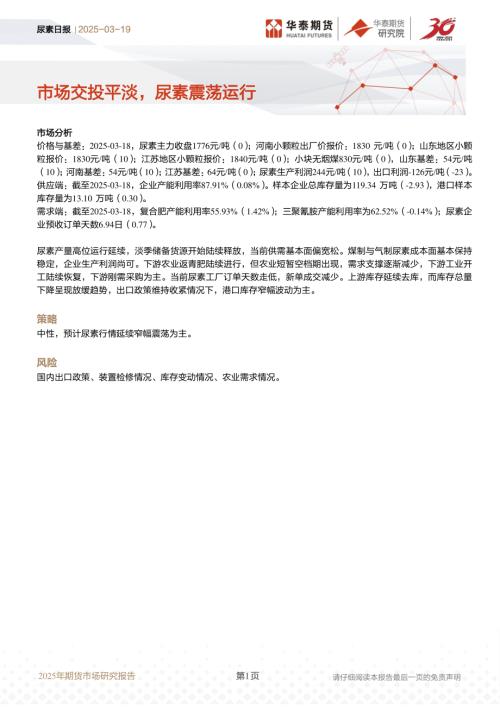 【华泰期货】尿素日报：市场交投平淡，尿素震荡运行-250319（10页）.pdf