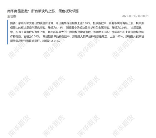 【南华期货】南华商品指数：所有板块均上涨，黑色板块领涨-250313（8页）.pdf