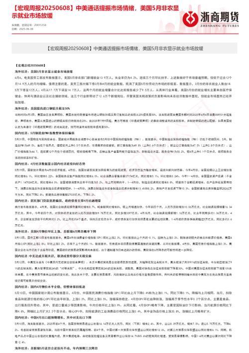 【浙商期货】【宏观周报】中美通话提振市场情绪，美国5月非农显示就业市场放缓-250608（11页）.pdf