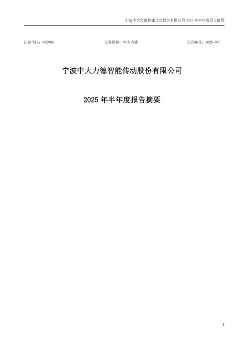 中大力德：2025年半年度报告摘要.PDF
