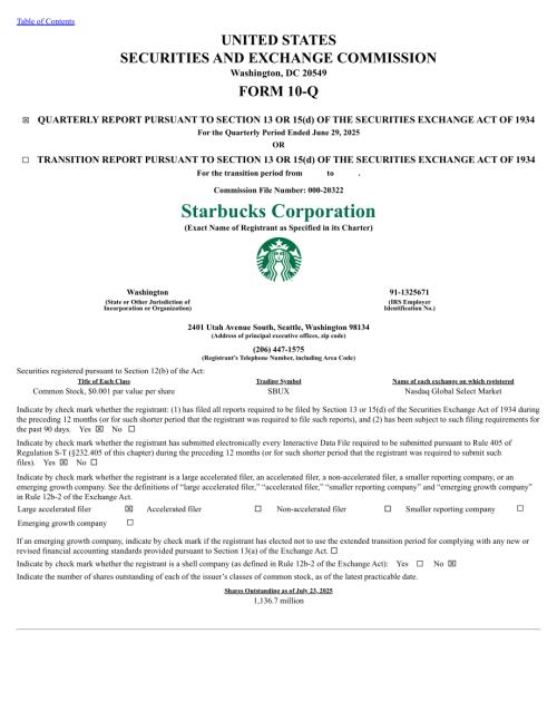 星巴克Starbucks Corp. (SBUX) 2025财年第三季度财报（10-Q）「NASDAQ」（英文版）（48页）.pdf