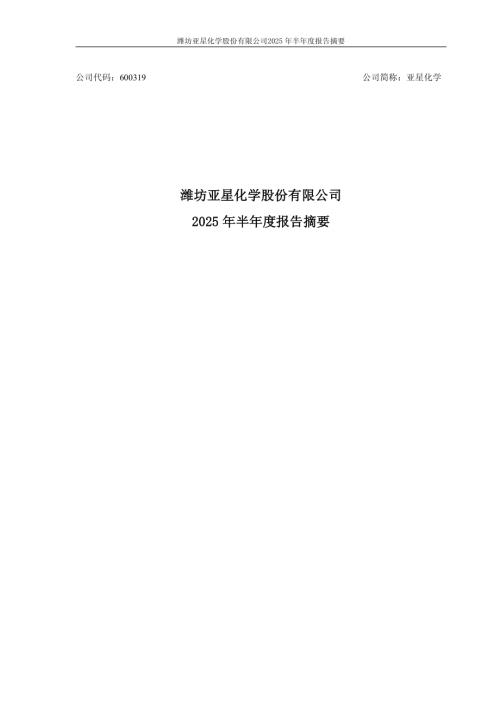 亚星化学：潍坊亚星化学股份有限公司2025年半年度报告摘要.PDF
