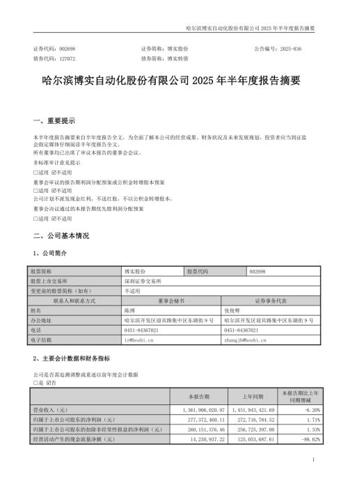 博实股份：2025年半年度报告摘要.PDF
