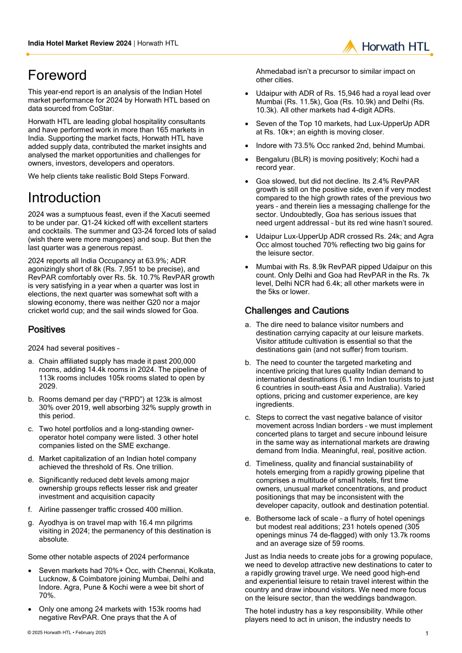 浩华（Horwath HTL）：2024年印度酒店市场回顾报告（英文版）（18页）.pdf_第2页