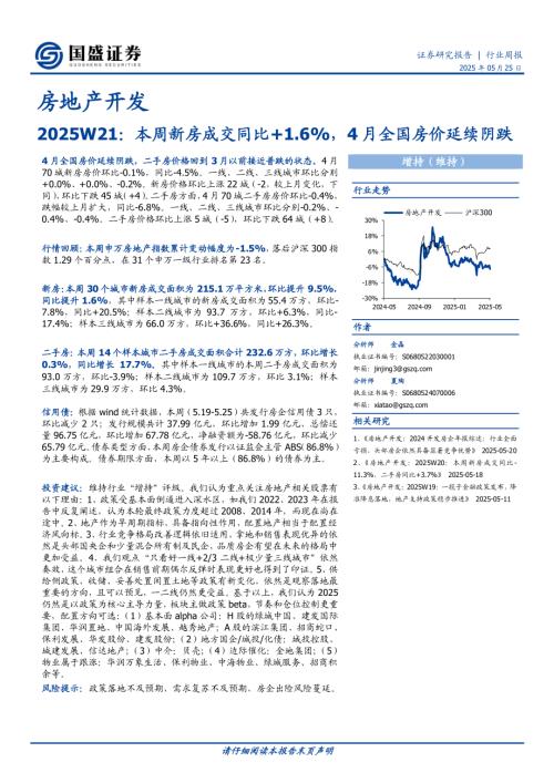 【国盛证券】房地产开发2025W21：本周新房成交同比+1.6%，4月全国房价延续阴跌-250525（15页）.pdf