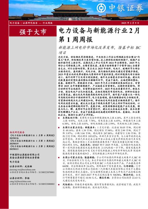 【中银证券】电力设备与新能源行业2月第1周周报：新能源上网电价市场化改革发布，隆基中标BC项目-250209（13页）.pdf