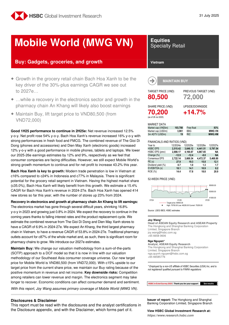 汇丰：Mobile World（MWG.VN）-越南股市公司研究：数码、杂货双轮驱动增长 维持买入-250731（英文版）（31页）.pdf_第1页