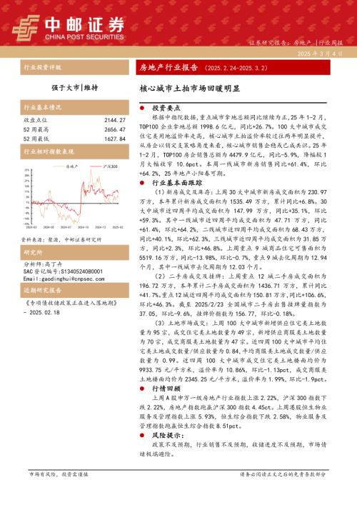 【中邮证券】房地产行业报告：核心城市土拍市场回暖明显-250304（11页）.pdf