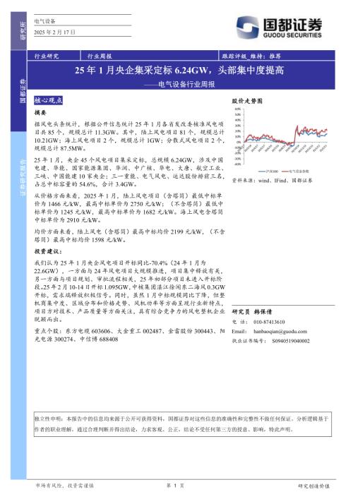 【国都证券】电气设备行业周报：25年1月央企集采定标6.24GW，头部集中度提高-250217（5页）.pdf