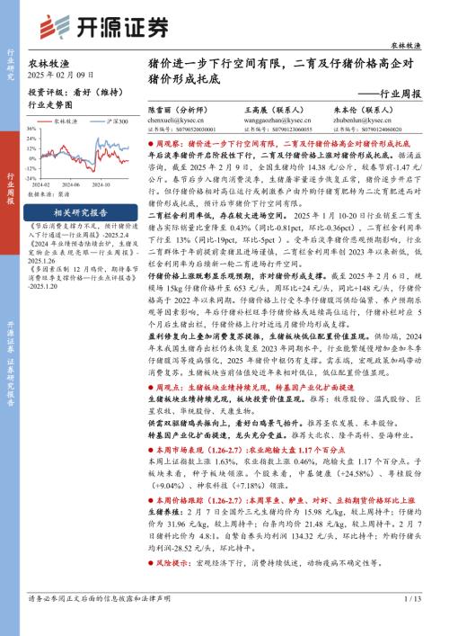 【开源证券】农林牧渔行业周报：猪价进一步下行空间有限，二育及仔猪价格高企对猪价形成托底-250209（13页）.pdf