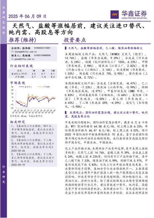 【华鑫证券】天然气、盐酸等涨幅居前，建议关注进口替代、纯内需、高股息等方向-250609（30页）.pdf