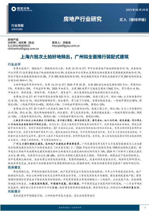 【国金证券】房地产行业研究：上海六批次土拍好地频出，广州拟全面推行装配式建筑-250629（19页）.pdf