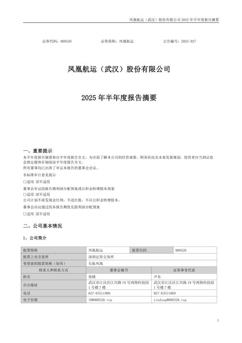 凤凰航运：2025年半年度报告摘要.PDF