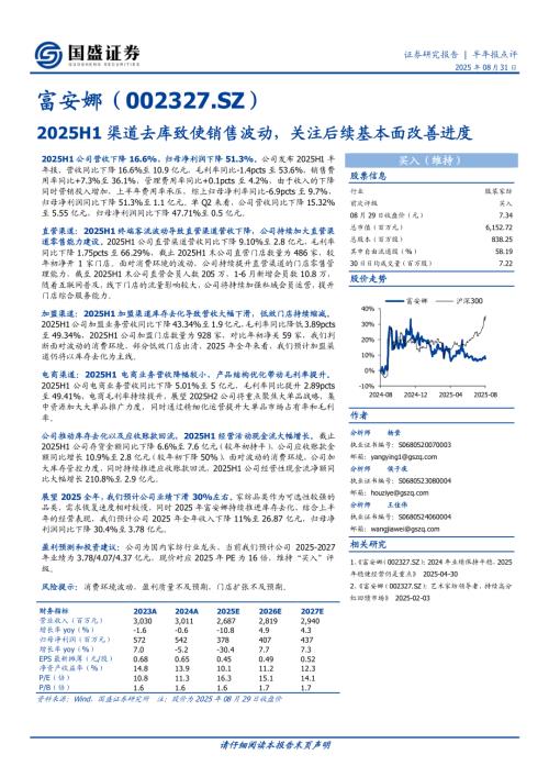 【国盛证券】富安娜（002327）-2025H1渠道去库致使销售波动，关注后续基本面改善进度-250831（3页）.pdf