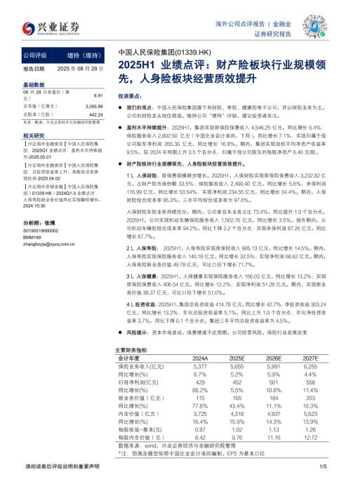 【兴证国际证券】2025H1业绩点评：财产险板块行业规模领先，人身险板块经营质效提升-250829（5页）.pdf